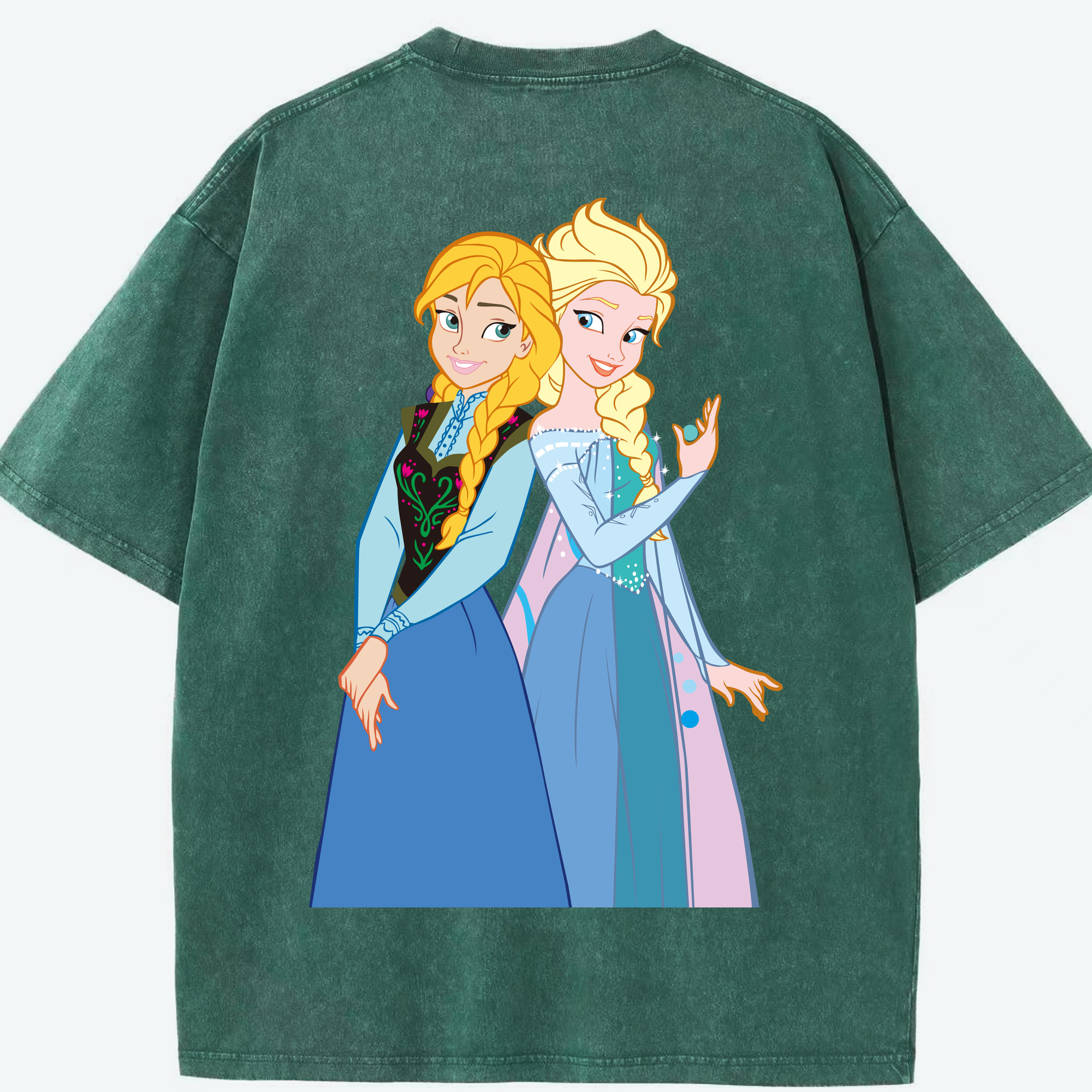 （画像用） アナと雪の女王 アンナ エルサ Frozen Anna Elsa 綿100% ヴィンテージ風 半袖Tシャツ（背面プリント）
